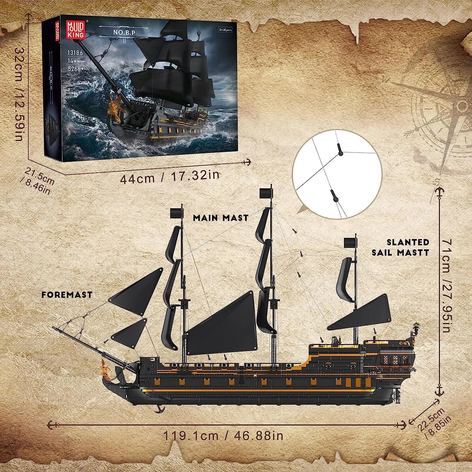 Mould King 13186 Piratenschiff Black Pearl B.P Ⅱ