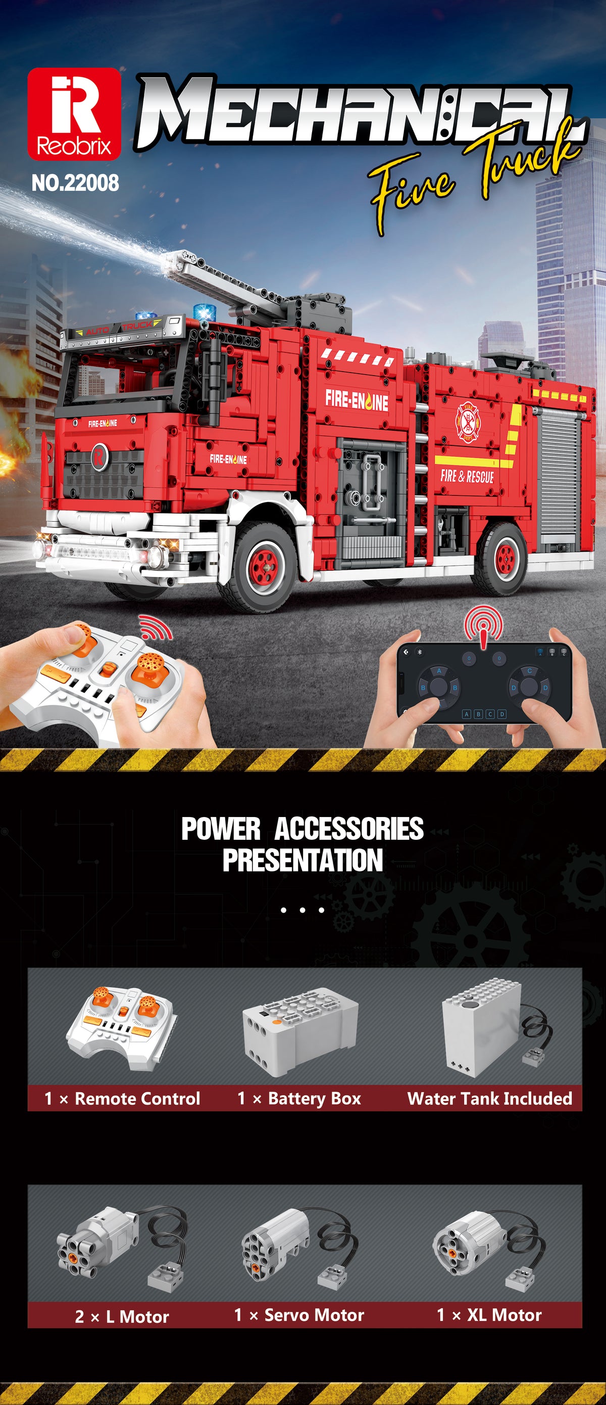 Reobrix 22008 Fire Truck Fire Rescue – RC Tanklöschfahrzeug